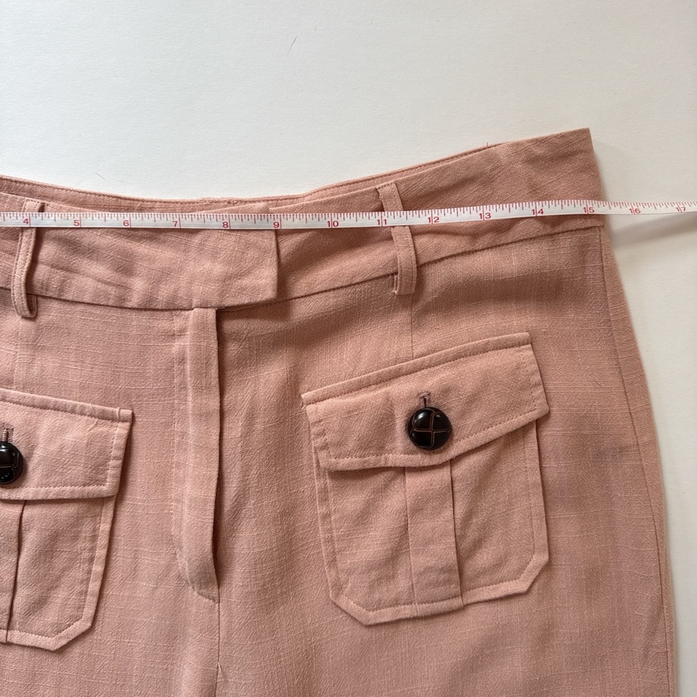 Wide Leg Soft Peach Linen Trousers with Front Flap Pockets - Picture 6 of 8